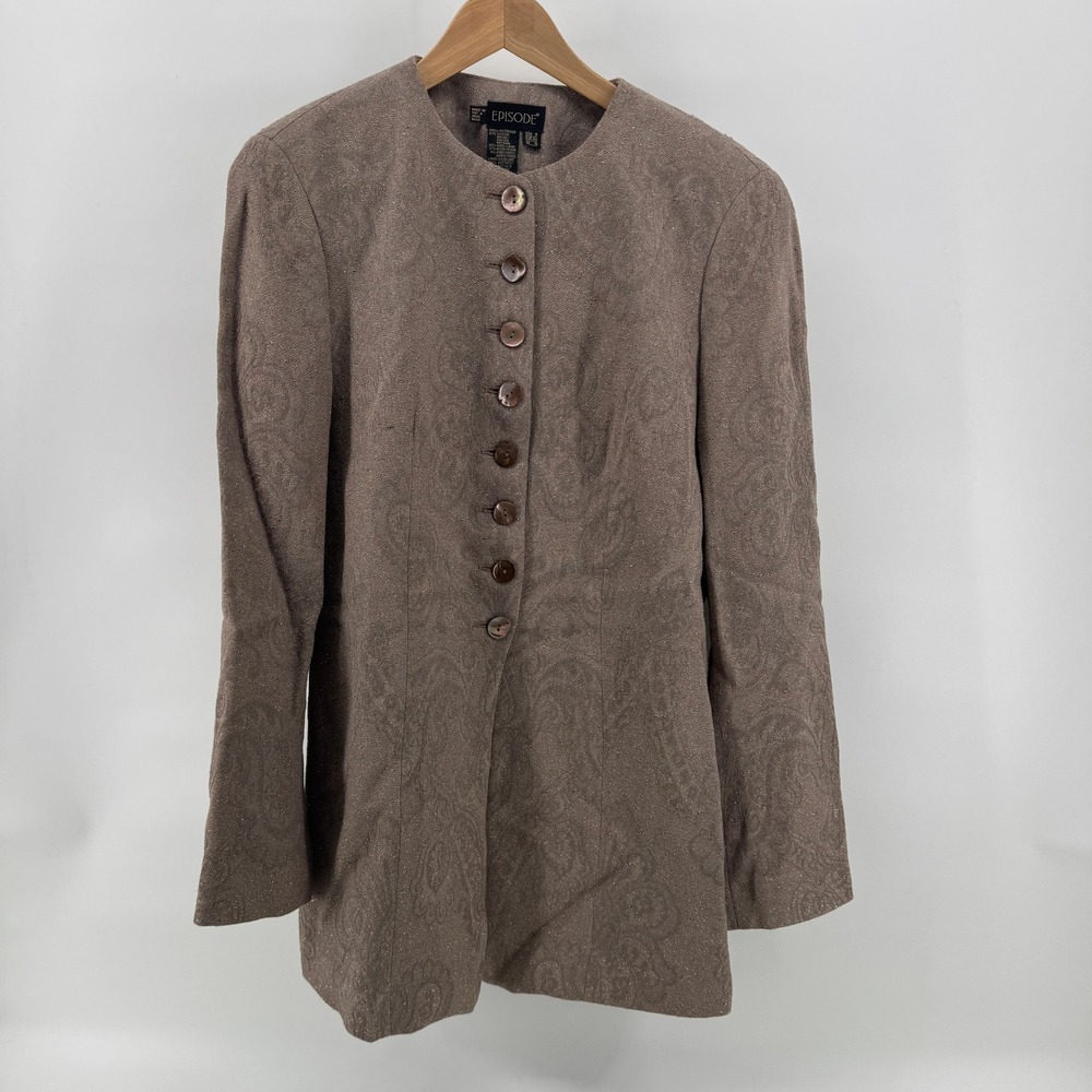 EPISODE Women Brown‎ Paisley Jacquard Button Front Blazer Jacket Size 8